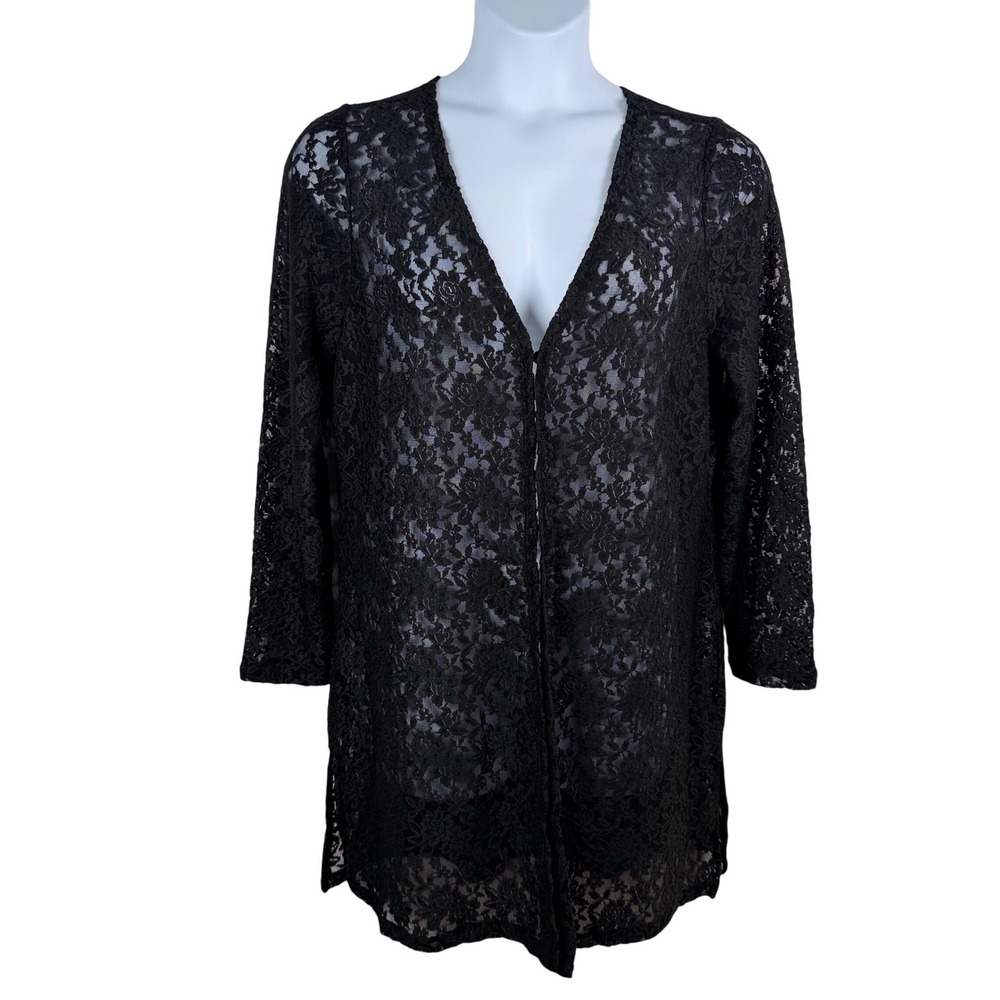 Susan Graver Large Black Stretch Lace Sheer Cardigan Whimsigoth Special Occasion